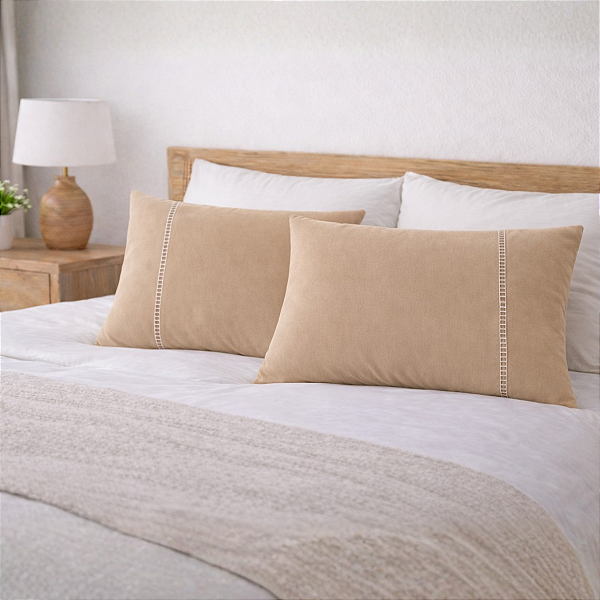 Par Fronhas 50x70cm 400 Fios Ponto Palito e Zíper na Parte Maior Airbnb