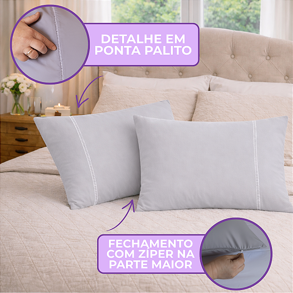 Par Fronhas 400 Fios 50x90cm Ponto Palito e Zíper na Parte Maior Airbnb