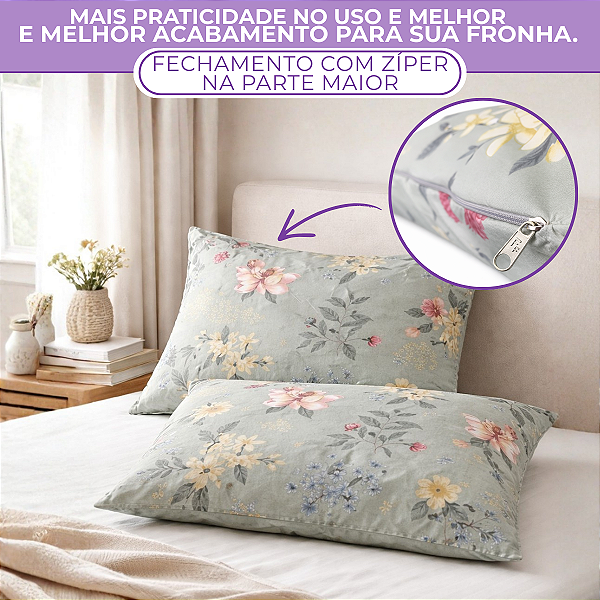 Par Fronhas 400 Fios 50x70cm Estampada Zíper na Parte Maior Airbnb
