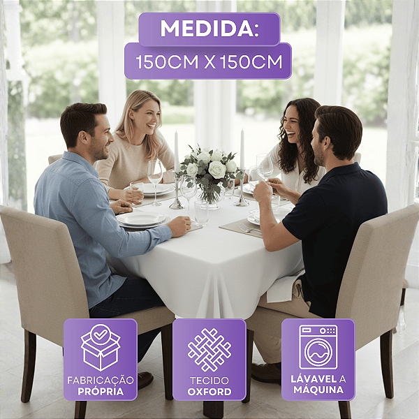 Toalha de Mesa 4 Lugares Quadrada 145x145CM em Tecido Oxford com Barrinha Reta