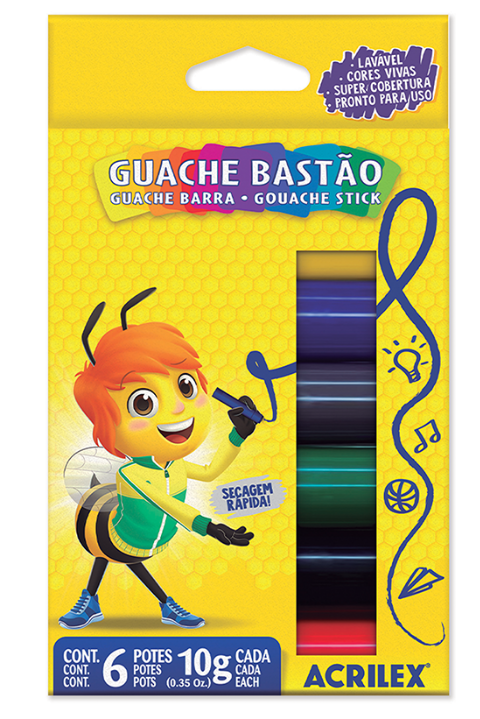 Tinta Guache Bastão 6 Cores - Acrilex
