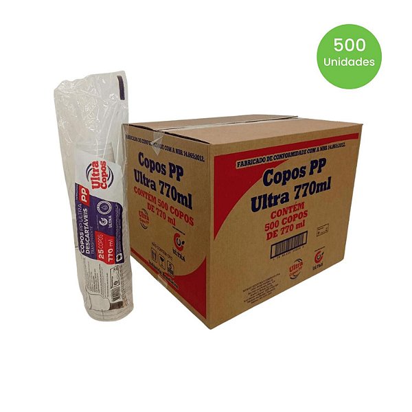 Caixa De Copo Descartavel 770Ml Ultra Liso Tr Pp 20X25