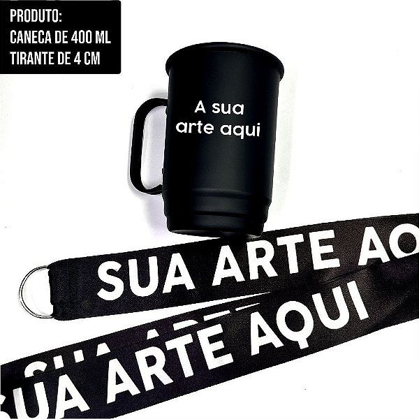 Caneca Alumínio com tirante - Caneca Terceirão personalizada preto fosco