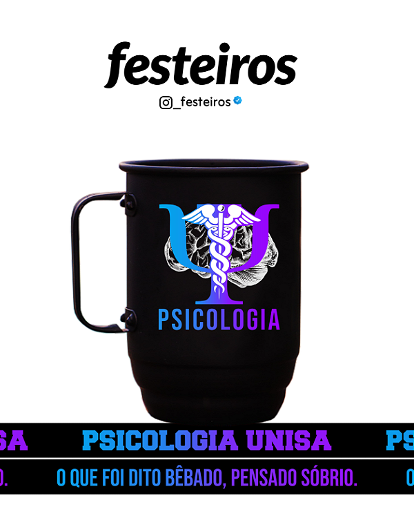 Caneca Psicologia de Alumínio 500ml com Tirante – Personalizada com Nome