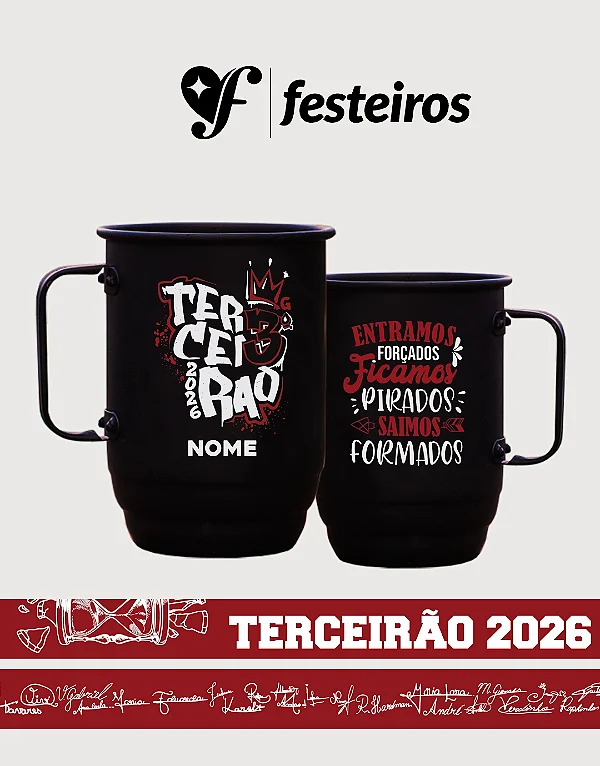 Caneca Terceirão 2026/2027 com tirante personalizado com assinaturas