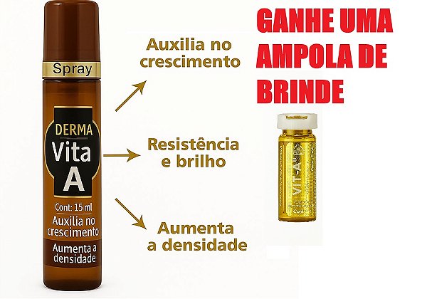 Tônico de Vitamina A Combate a Queda Capilar Ação Antiqueda - 15ml Ganhe uma Ampola de Brinde