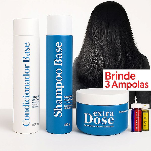 Kit Shampoo/Condicioandor/Máscara Antiqueda Extra Dose 300 ml Ganhe 03 Ampolas de Brinde