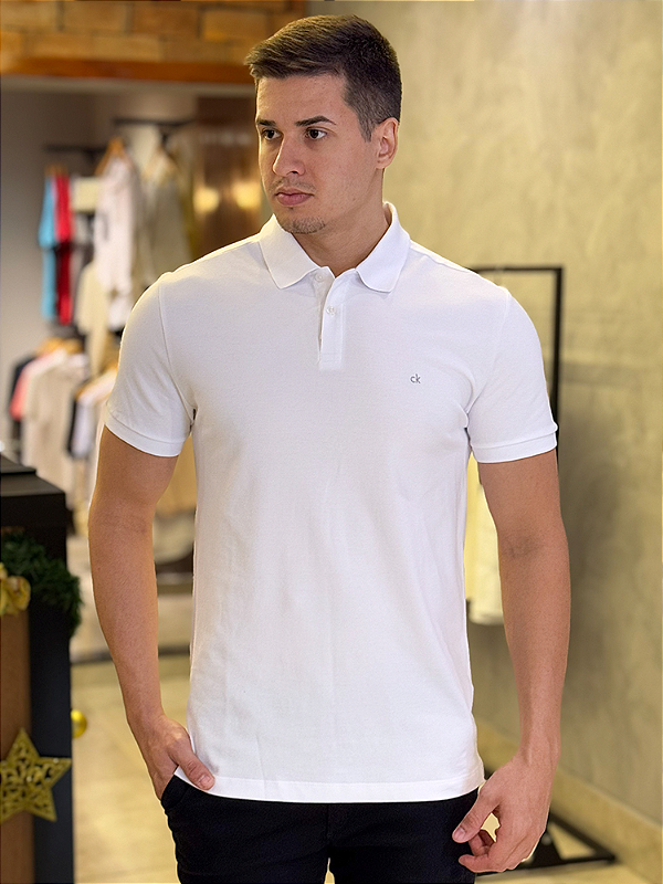 Polo Calvin Klein Slim Fit Básica Branca