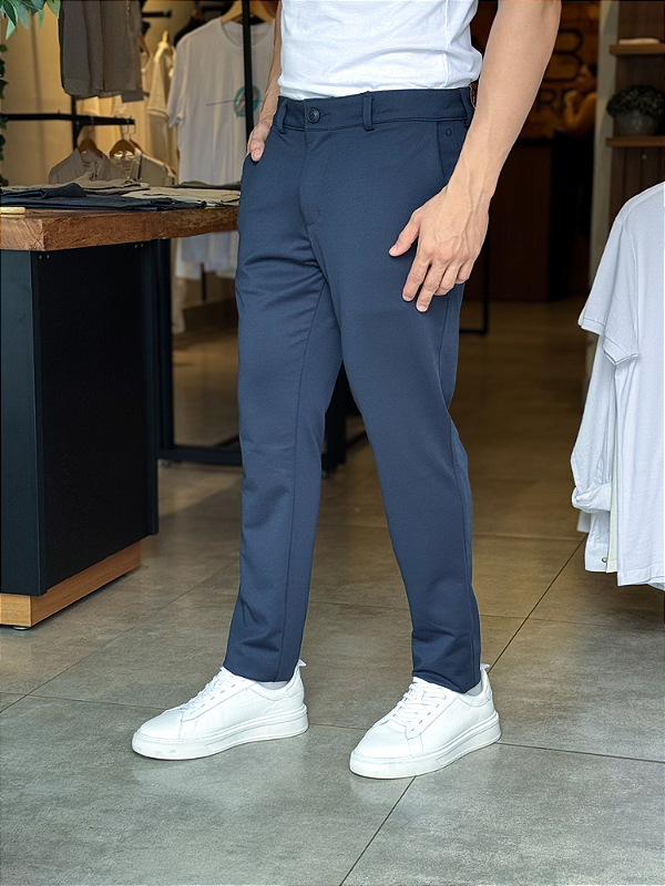 Calça Soul Slim Malha Lisa  Azul Marinho