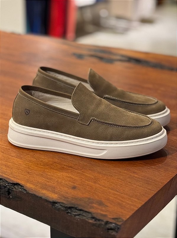 Sapato Masculino Casual Loafer Nerm Caqui