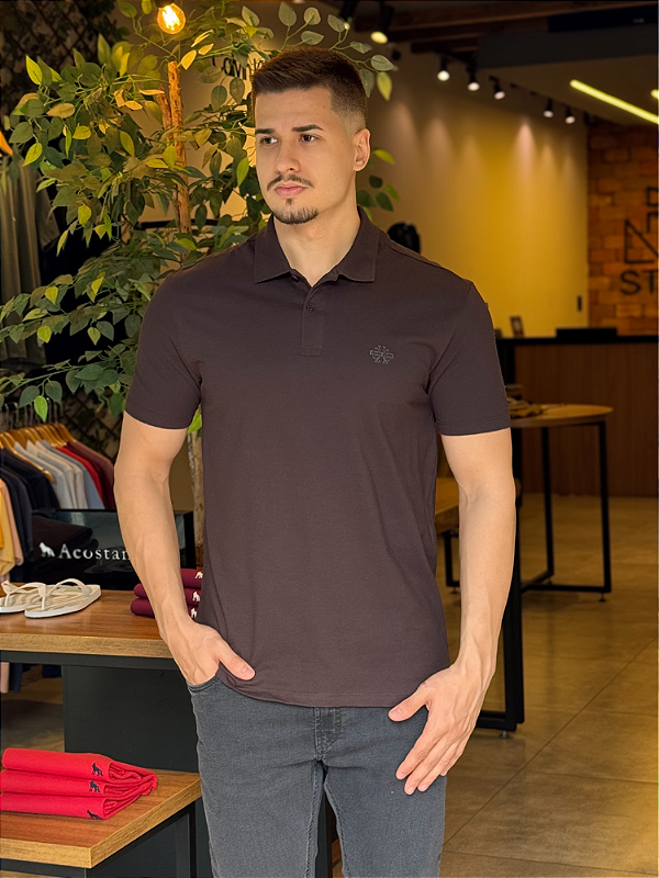 Polo Masculina Básica John John Marrom
