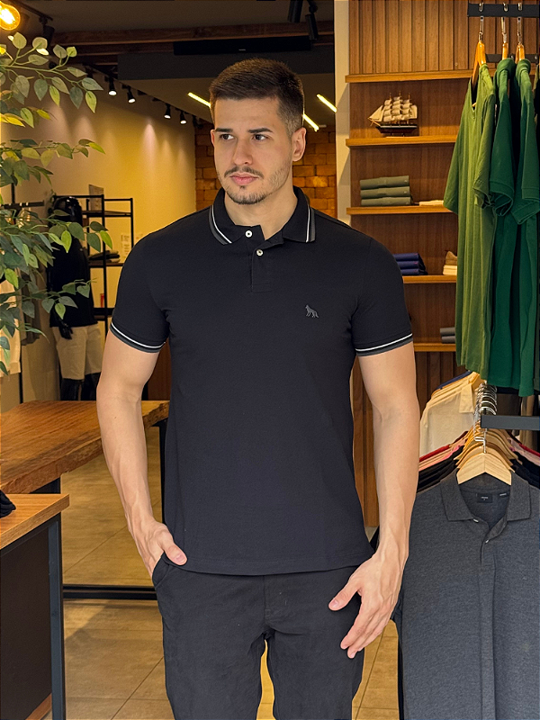 Polo Acostamento Elastano C/ Friso Preta