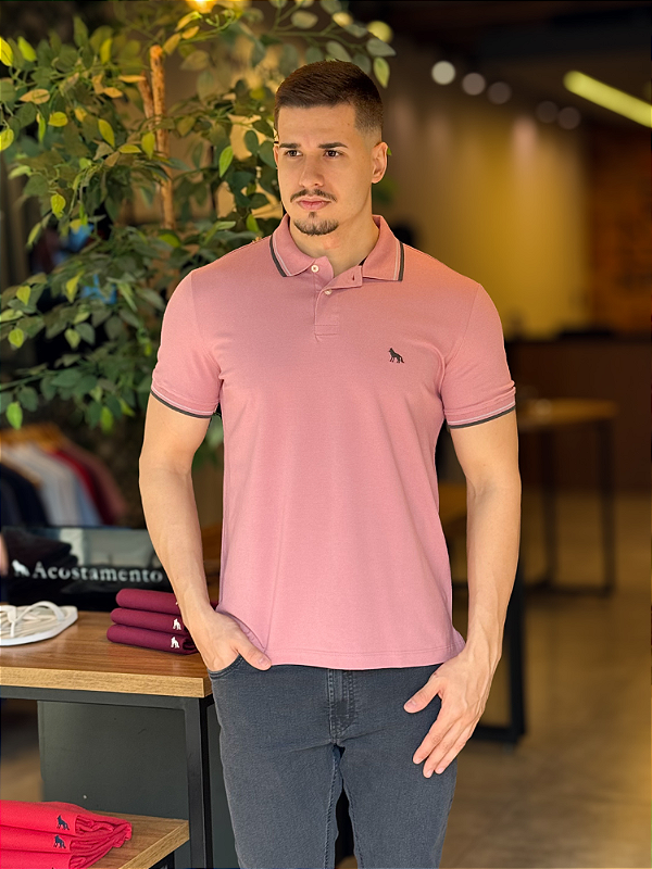 Polo Acostamento Elastano C/ Friso Rosa Antigo