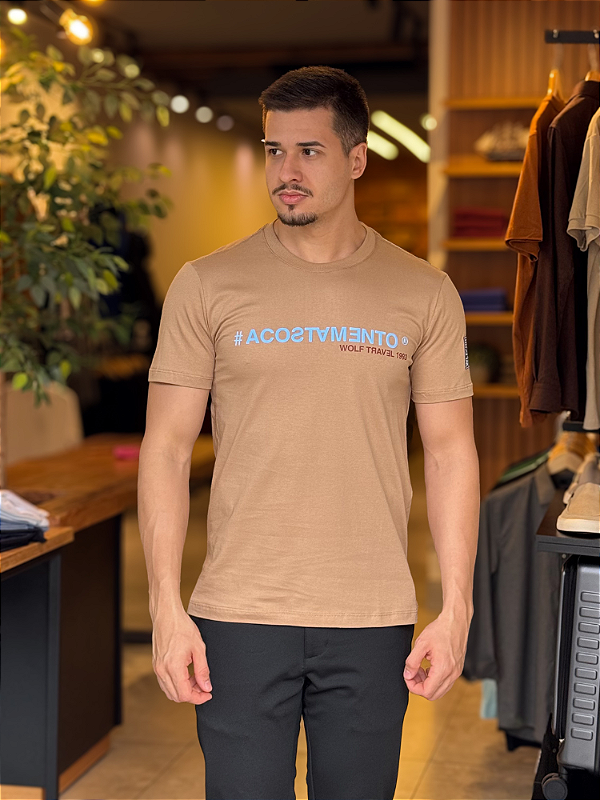 Camiseta Acostamento Escrita Emborrachada Azul Bege Caqui