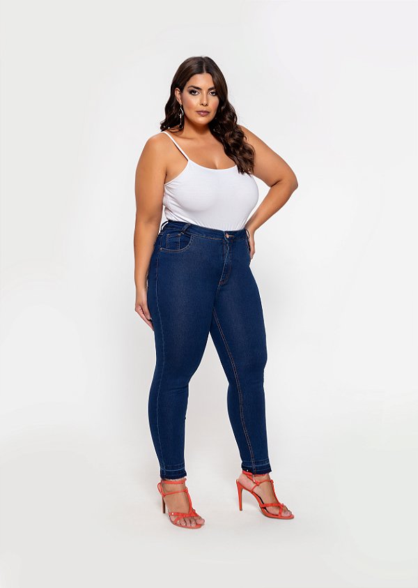 Calça Feminina Skinny Bainha Desmanchada Plus Size