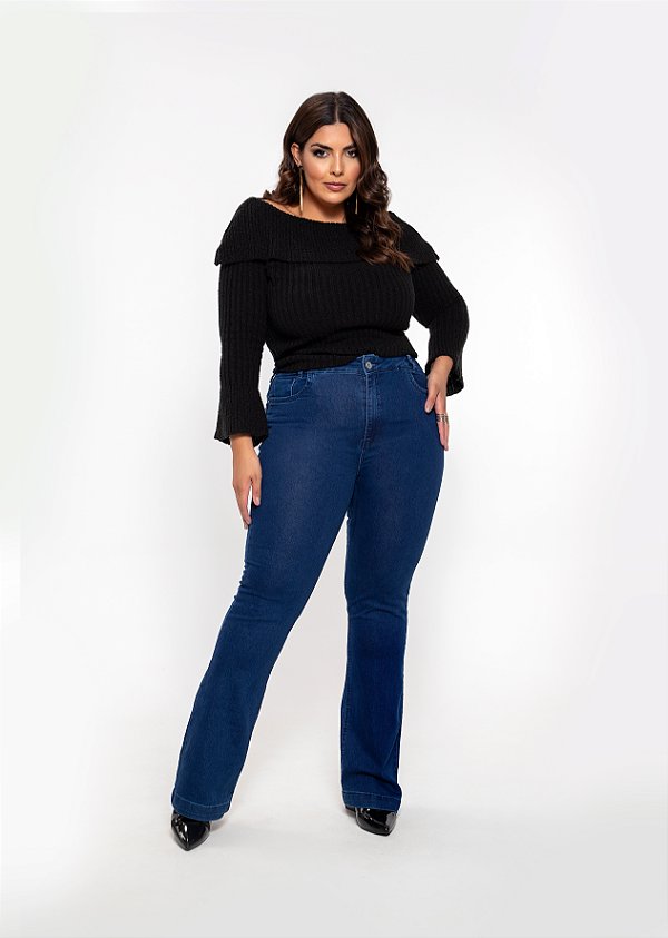 Calça Boot Cut Feminina Stone Cetim Lycra Plus Size