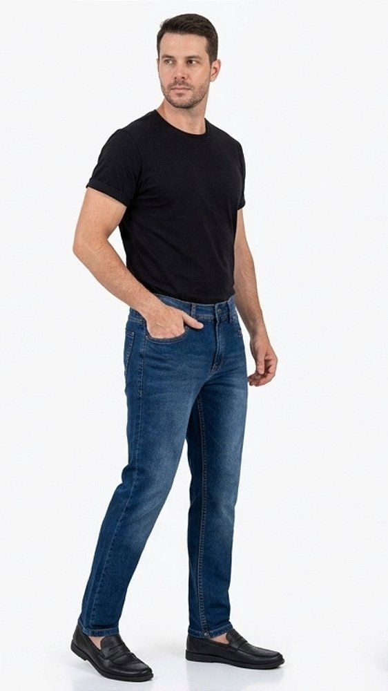 CALÇA MASCULINA JEANS AZUL MEDIA COM ELASTANO