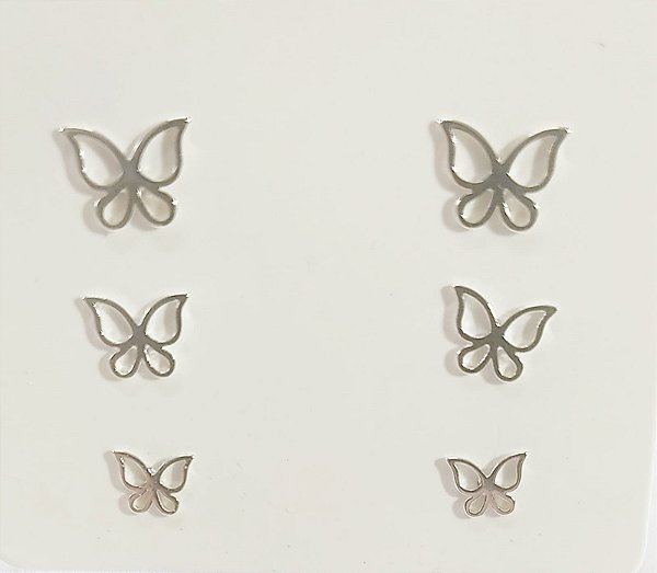 Trio de Brincos Prata 925 - Borboleta