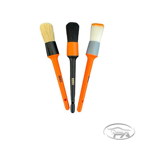 KIT DE PINCÉIS COM BORDA PLÁSTICA PARA LIMPEZA DETALHADA (3 UNIDADES) - kers