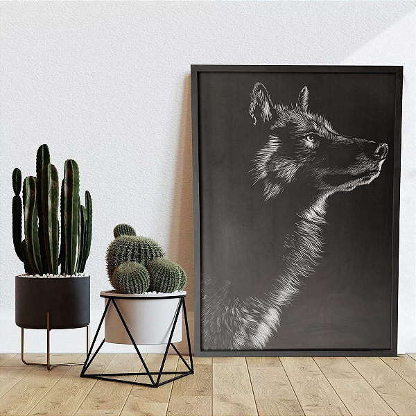 Quadro Lobo Moderno 90x60cm Decorativo Para Sala com Moldura