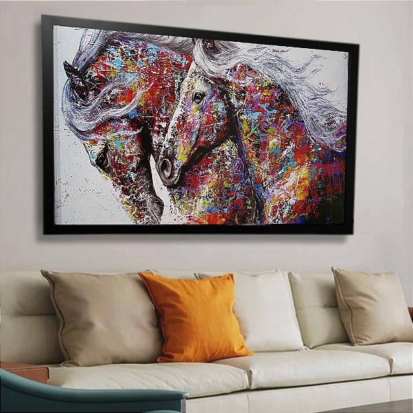 Quadro Decorativo 60x90cm Cavalos Moderno Para Sala Luxo