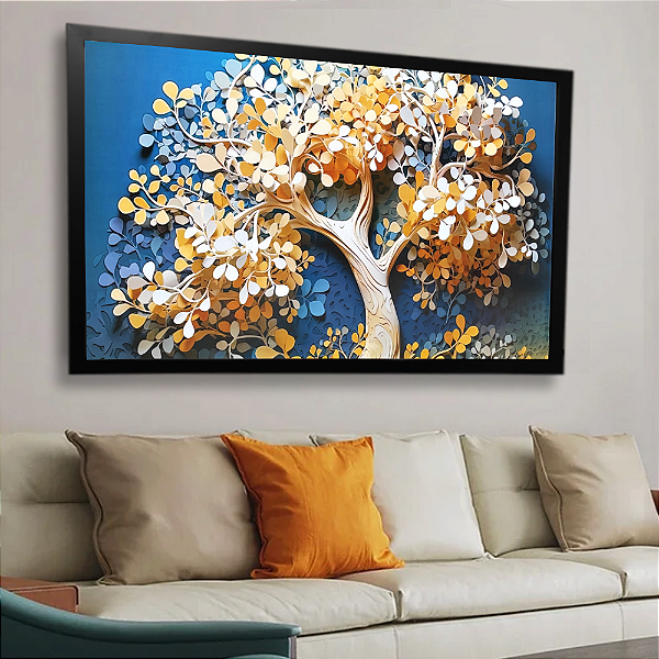 Quadro Árvore da Vida 60x90cm Com Flores de Alegria Para Sala
