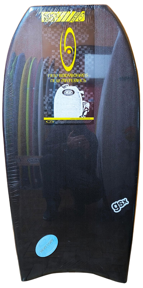 Prancha de Bodyboard Genesis Modelo GSX  44" - Preto/Amarelo- Crescent Tail