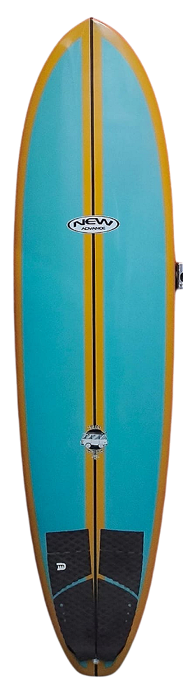 Prancha De Surf Funboard New Advance 7’4'' - 52,9 L EPS Semi Nova ( cor azul claro com mostarda )