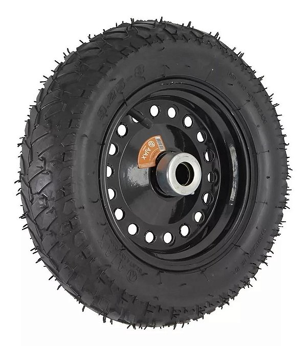 Roda Pneumática Para Carrinho 325-8 Com Rolamento gaiola (rolete) eixo de 1"