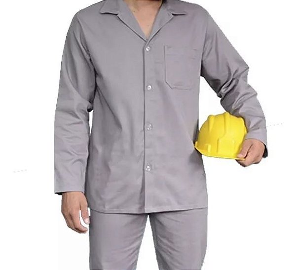 Camisa de brim Uniforme 100% algodão Manga longa - CINZA