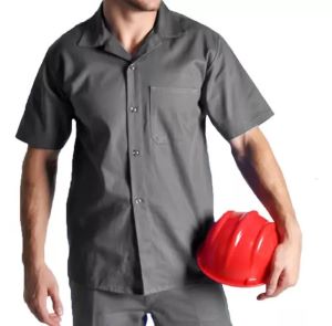 Camisa de brim Uniforme 100% algodão Manga Curta - CINZA