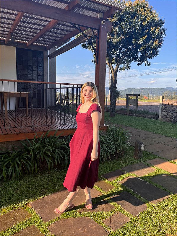 Vestido Celine Manga Curta Cherry