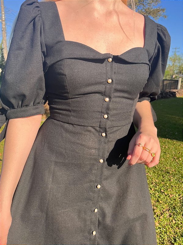 Vestido Lívia Manga Curta Preto