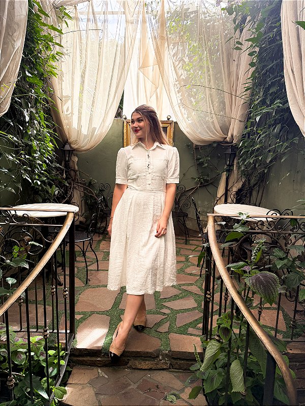 Vestido Golden Age Off White Bordado