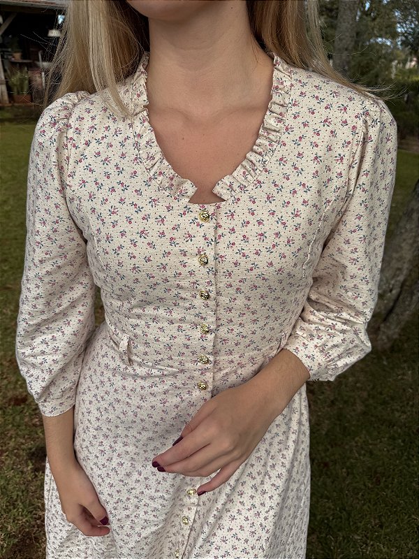 Vestido Lana Floral Rosa