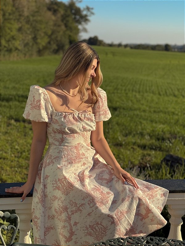 Vestido Alvorada Toile de jouy Rosé