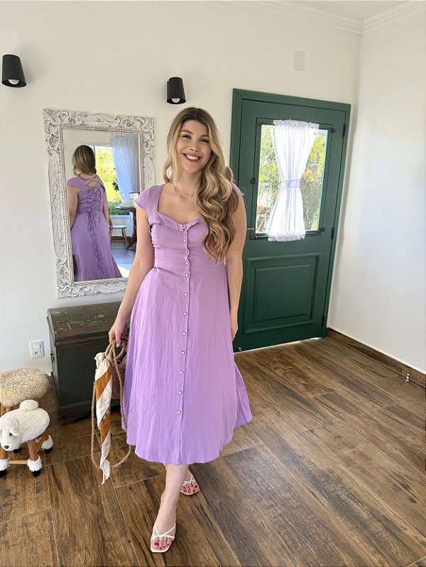 Vestido Lívia Manga Copinho Lilás