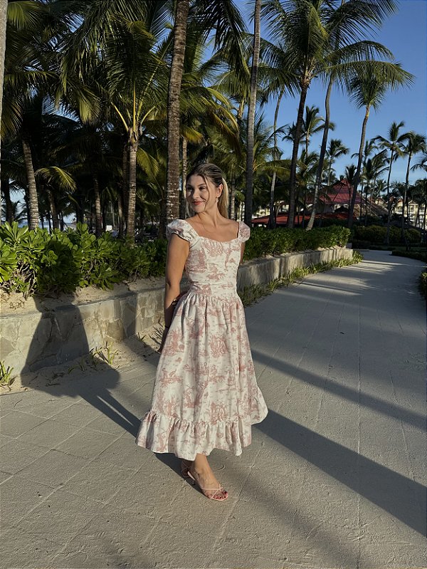 Vestido Mary Toile de Jouy Rosé