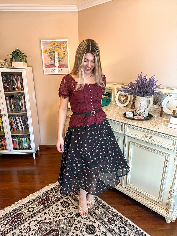 Saia Legado Floral Preta