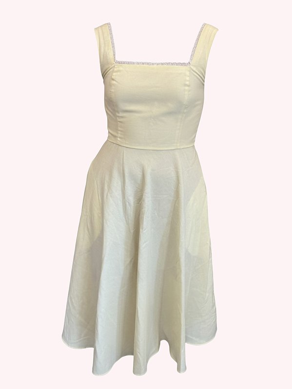 Vestido Celine Amarelo Manteiga Rendado