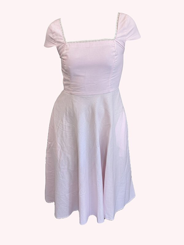 Vestido Celine Manga Curta Rosa Bebê Rendado