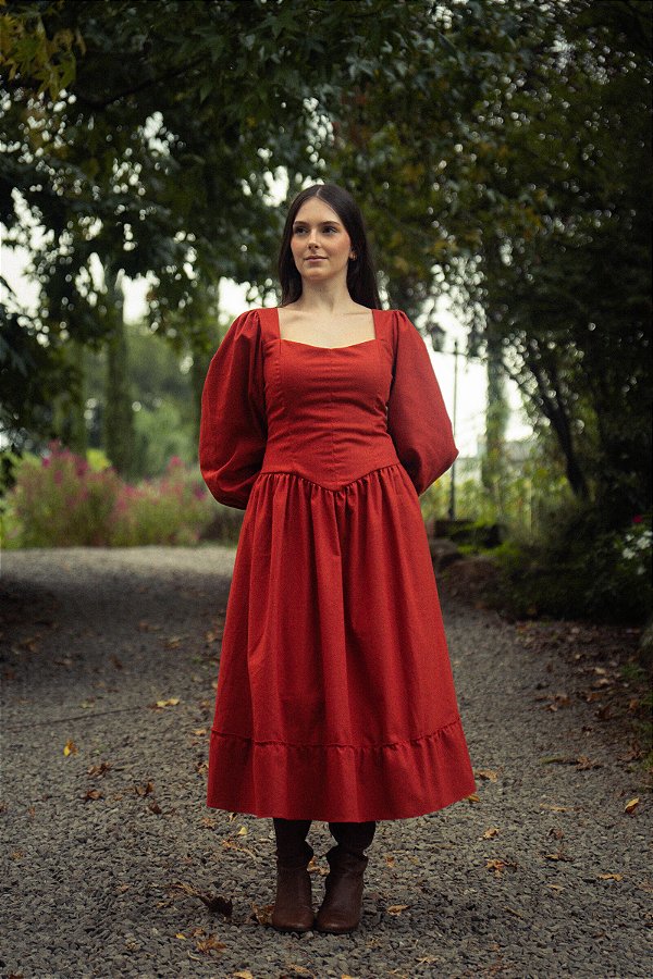 Vestido Mary Manga Longa Terracota
