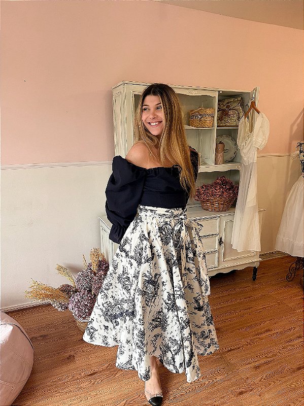 Saia Vintage Toile de Jouy Marinho