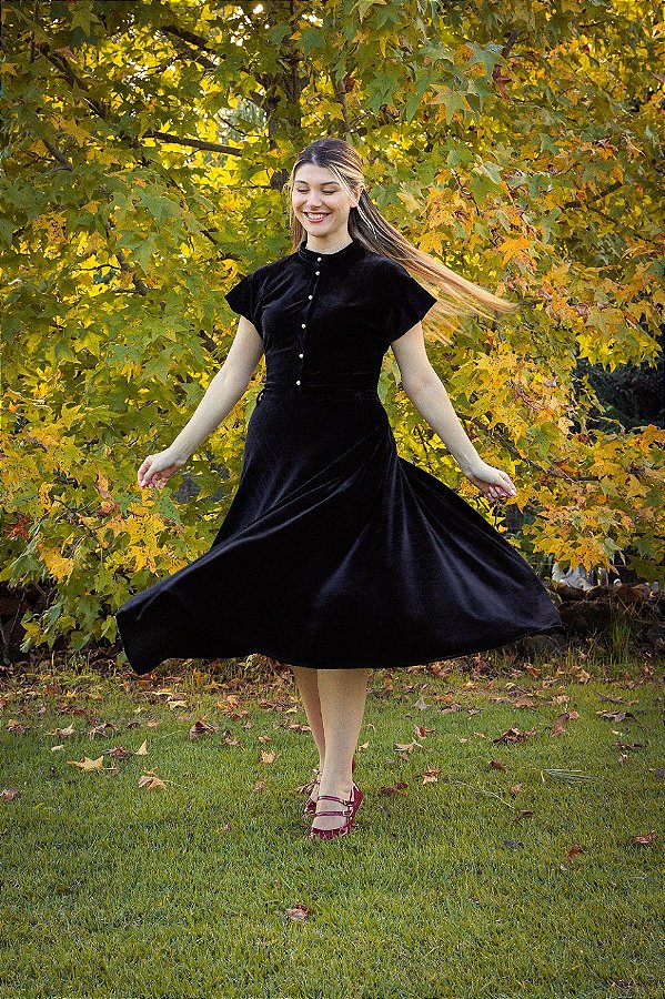 Vestido Pérola Veludo Preto