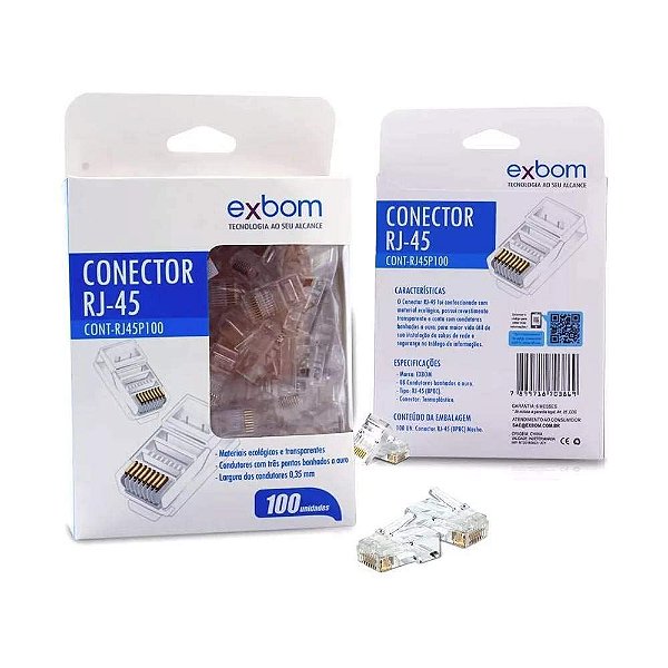 100 conectores RJ45 para cabo de rede