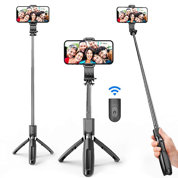 Bastão de Selfie Portátil com Tripé Portátil para Celular com Controle Remoto sem Fio