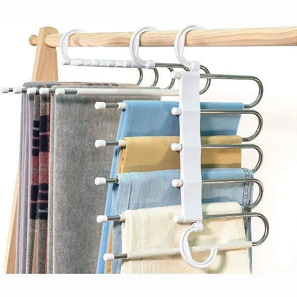 Cabide Para Calças Dobrável 5 Espaços Plástico E Aço Inox