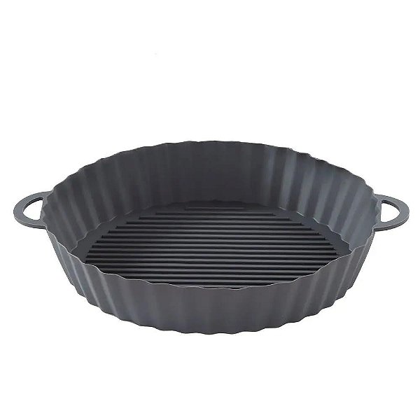 Forma Cesta de Silicone Para Air Fryer Reutilizável Antiaderente Com Alça (Cores Variadas)