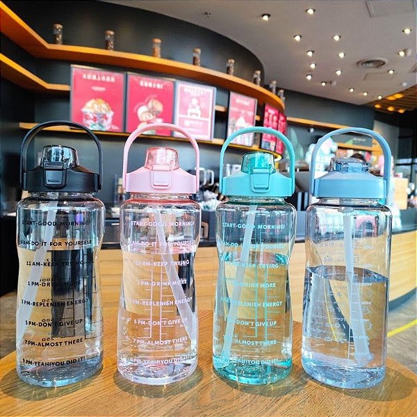 Garrafa Água 2l com Canudo Motivacional Livre de BPA e Reutilizável para Esportes