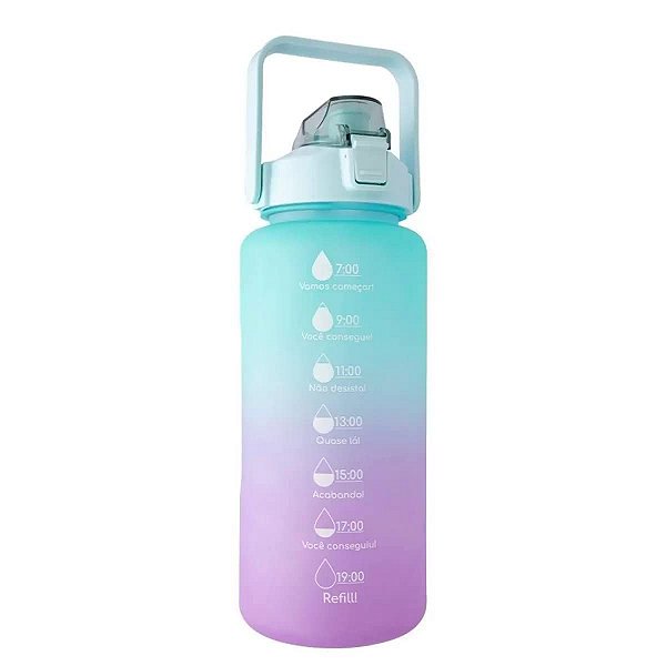 Garrafa Squeeze de Água Academia 2 Litros Fitness Weeze Tie Dye Verde e Lilas